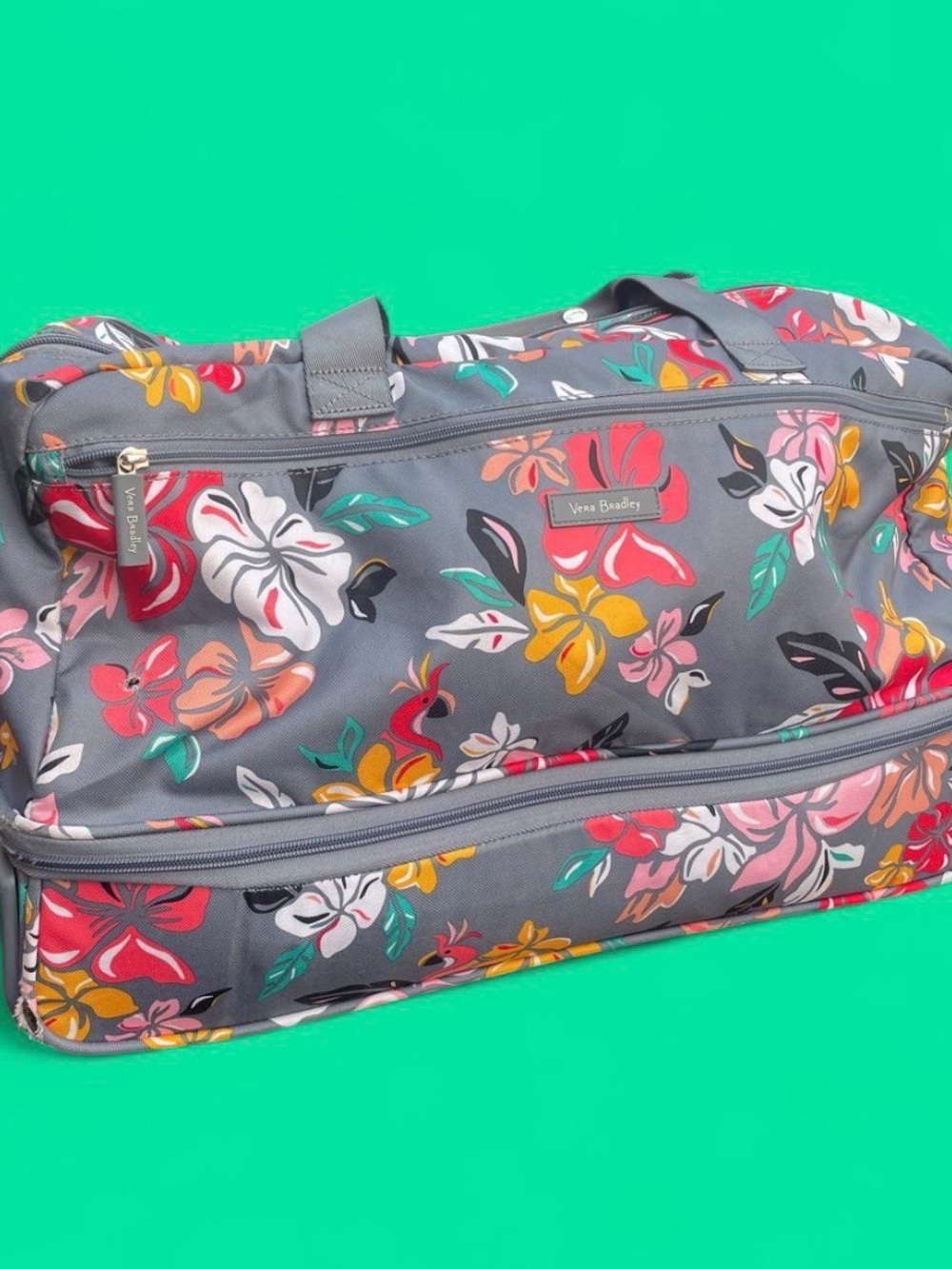Vera Bradley Coast Paradise Gray Floral Travel rolling Weekender luggage bag